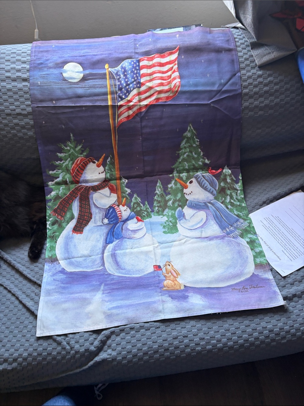 Holiday Snowman Flag Garden Banner - Purple Night